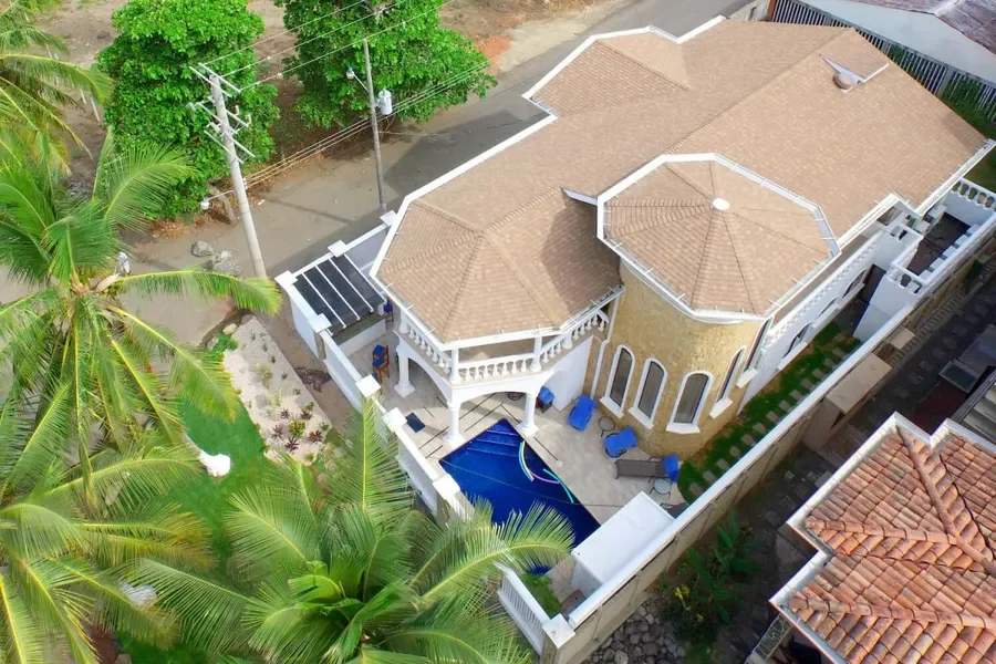 Drone view of the beautiful North Beach Villa vacation rental in Jaco Beach, Costa Rica